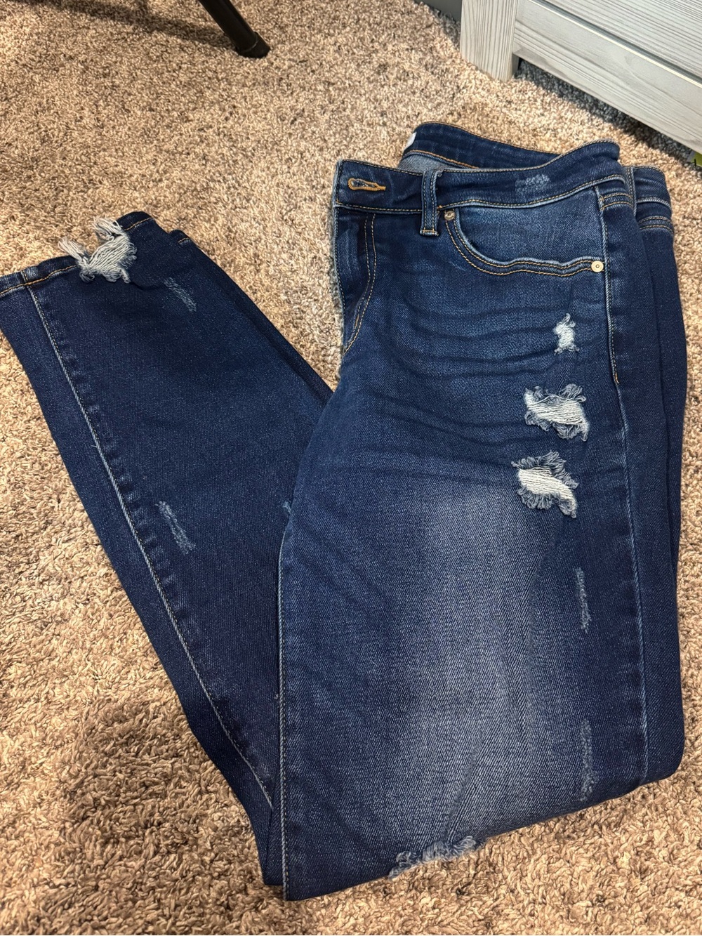 Kancan Dark Blue Skinny Distressed Jeans